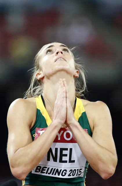 Wenda Nel of South Africa gestures after the women's 400 metres hurdles semi-final during the 15th IAAF World Championships at the National Stadium in Beijing, China August 24, 2015. (Photo by Lucy Nicholson/Reuters)