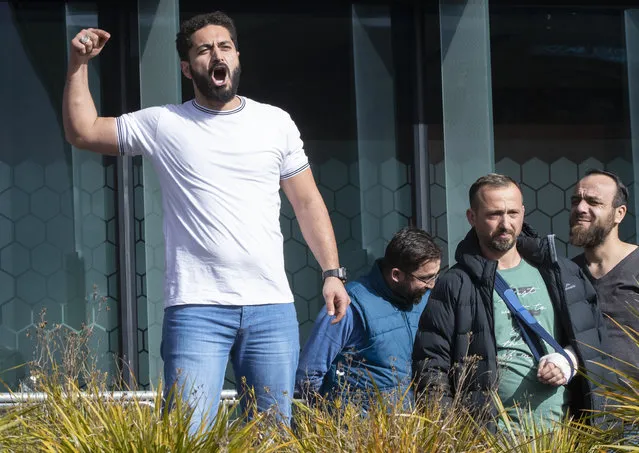 Mosque shooting survivor Wassiem Daragmih thanks supporters as they leave the Christchurch High Court after the sentencing hearing for Australian Brenton Harrison Tarrant, in Christchurch, New Zealand, Thursday, August 27, 2020. Tarrant, a white supremacist who killed 51 worshippers at two New Zealand mosques in March 2019 was sentenced to life in prison without the possibility of parole. (Photo by Mark Baker/AP Photo)