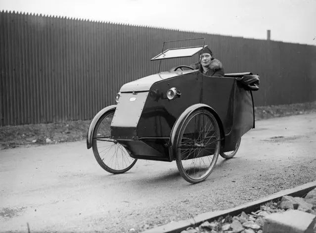 A three-wheeler Pedelux cycle car at Park Royal, London, March 9, 1930. (Photo by Fox Photos/Getty Images)