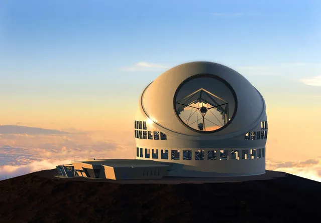 This undated file artist rendering made available by the TMT Observatory Corporation shows the proposed Thirty Meter Telescope, planned to be built atop Mauna Kea, a large dormant volcano in Hilo on the Big Island of Hawaii in Hawaii. The $1.4 billion project to build one of the world's largest telescopes is up against intense protests by Native Hawaiians and others who say building it on the Big Island's Mauna Kea mountain will desecrate sacred land. (Photo by TMT Observatory Corporation via AP Photo)