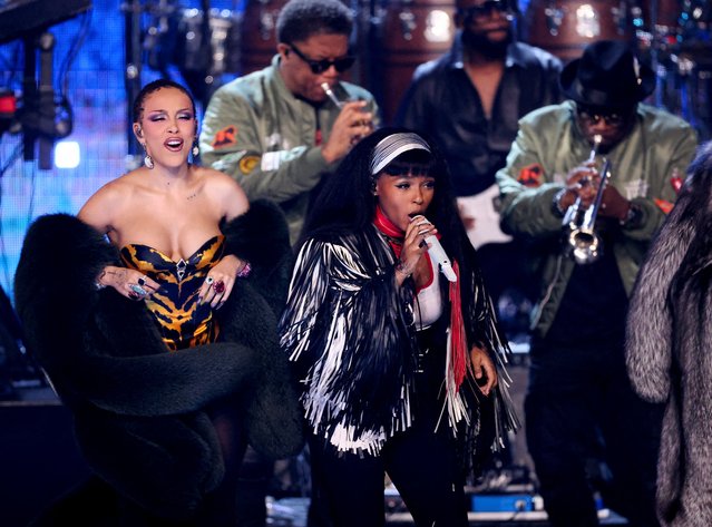 Janelle Monae and Doja Cat perform for OutKast's induction during the Rock & Roll Hall of Fame Induction Ceremony in Los Angeles, California, U.S., November 8, 2025. (Photo by Mario Anzuoni/Reuters)