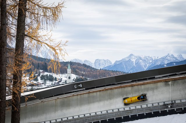 Laura Nolte of Germany competes in Women's Monobob during the Bob & Skeleton IBSF World Cup at Eugenio Monti Sliding Center on November 22, 2025 in Cortina d'Ampezzo, Italy. (Photo by Ryan Pierse/Getty Images)