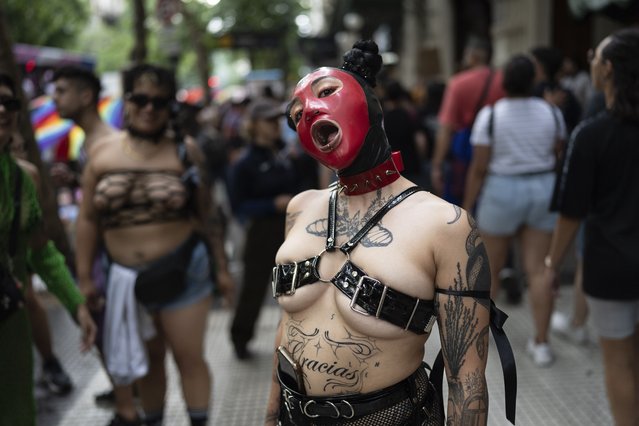 A woman strikes a pose during the 33rd annual Pride Parade in Buenos Aires, Argentina, Saturday, November 2, 2024. (Photo by Rodrigo Abd/AP Photo)