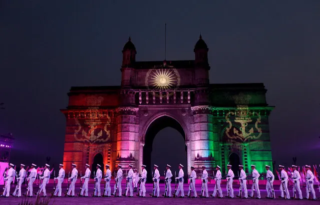 Indian Naval personnel demonstrate a marching exercise in front of the Gateway of India during the Navy Day celebrations in Mumbai, India, December 4, 2016. (Photo by Shailesh Andrade/Reuters)