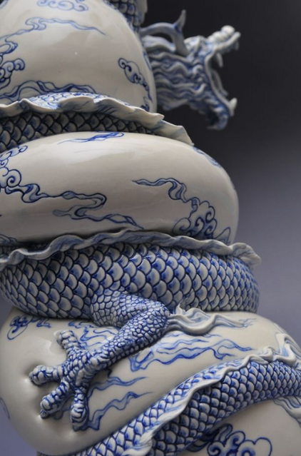 Beautiful Chinese Dragon Vase By Sculptor Johnson Tsang