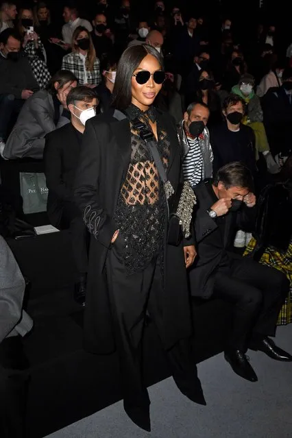 British model Naomi Campbell attends the Dior Homme Fall/Winter 2022/2023 show as part of Paris Fashion Week on January 21, 2022 in Paris, France. (Photo by Kristy Sparow/Getty Images)