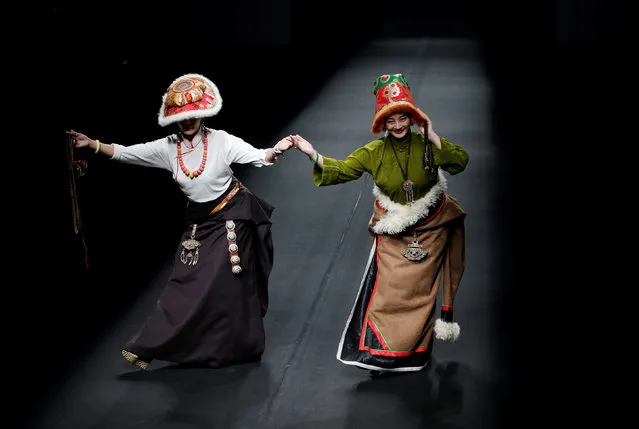 Models present creations by Tibetan designer AJ Namo during a fashion show at China Fashion Week in Beijing, China March 30, 2017. (Photo by Jason Lee/Reuters)