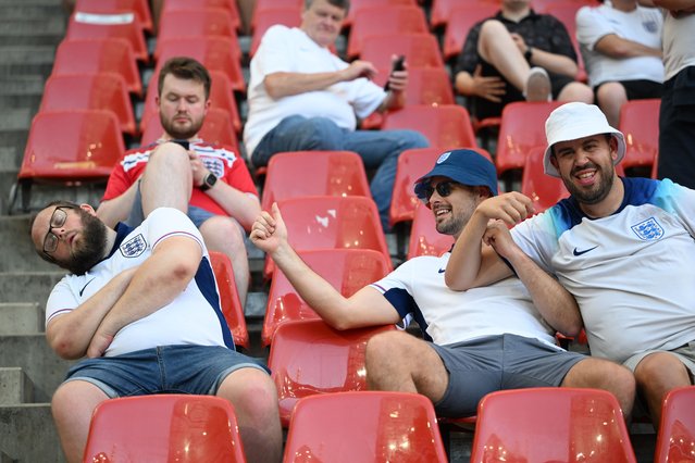 Fans of England and Slovenia support their teams ahead of UEFA EURO 2024 Group C match between England and Slovenia at Cologne Stadium in Cologne, Germany on June 25, 2024. (Photo by Gokhan Balci/Anadolu via Getty Images)