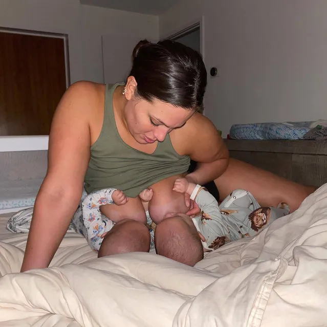 American model and television presenter Ashley Graham jokes she's “double fisting” her babies while breastfeeding in the first decade of May 2022. (Photo by ashleygraham/Instagram)