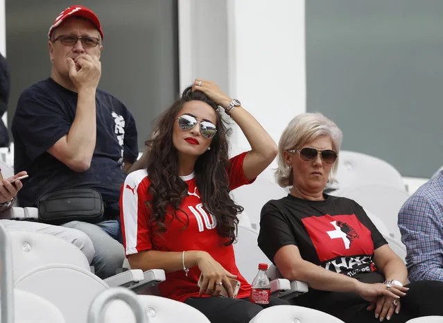 Football Soccer, Albania vs Switzerland, EURO 2016, Group A, Stade Bollaert-Delelis, Lens, France on June 11, 2016. Switzerland's Granit Xhaka's girlfriend Leonita Lekaj in the stands before the match. (Photo by Carl Recine/Reuters/Livepic)