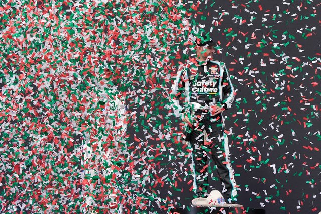 Shane Van Gisbergen celebrates after winning a NASCAR Cup Series auto race at Hermanos Rodriguez race track in Mexico City, Sunday, June 15, 2025. (Photo by Fernando Llano/AP Photo)