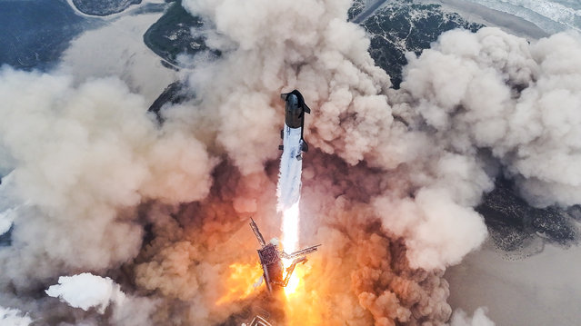 SpaceX's mega rocket Starship launches for a test flight from Starbase in Boca Chica, Texas, Thursday, June 6, 2024. (Photo by SpaceX via AP Photo)