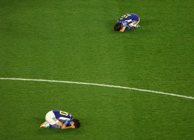 Japan's Maika Hamano and Aoba Fujino look dejected after the FIFA Women's World Cup Australia & New Zealand 2023 Quarter Final match between Japan and Sweden at Eden Park on August 11, 2023 in Auckland, New Zealand. (Photo by Hannah Mckay/Reuters)