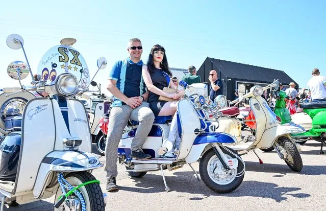Mods start to arrive in Brighton, United Kingdom on August 26, 2022 on a beautiful sunny day for their annual Mod Weekender event which takes place over this forthcoming August Bank Holiday weekend. (Photo by Simon Dack/Alamy Live News)