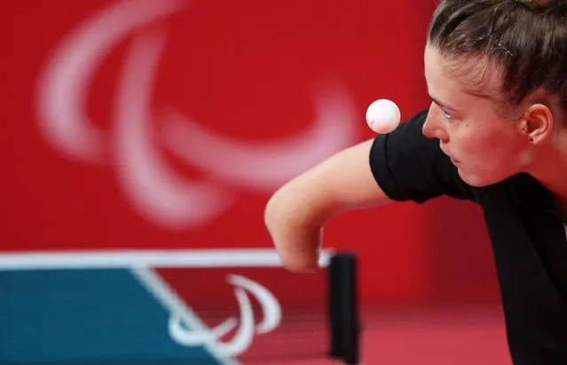 Natalia Partyka of Team Poland serves during her Women's Singles Table Tennis Match on day 2 of the Tokyo 2020 Paralympic Games at Tokyo Metropolitan Gymnasium on August 26, 2021 in Tokyo, Japan. (Photo by Ivan Alvarado/Reuters)