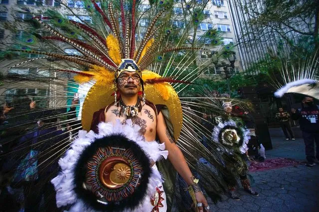 Supporters of Mexican President Andres Manuel Lopez Obrador take part in events near United Nations headquarters in commemoration that Mexico will assume the presidency of the U.N. Security Council on Tuesday, November 9, 2021, in New York. (Photo by Eduardo Munoz Alvarez/AP Photo)