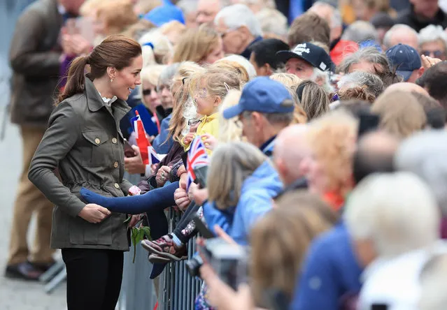 Catherine, Duchess of Cambridge meets members of the public they visit Keswick Market place during a visit to Cumbria on June 11, 2019 in Keswick, England. The royal couple visited Keswick to join a celebration to recognise the contribution of individuals and local organisations in supporting communities and families across Cumbria. They then went on to visit a traditional fell sheep farm. (Photo by Peter Byrne/PA Wire Press Association)