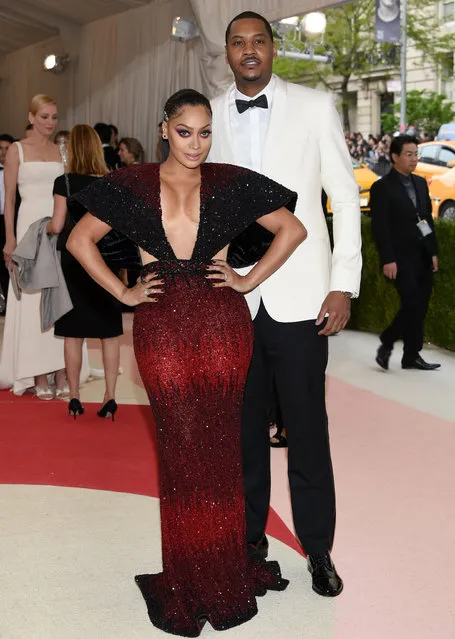 La La Anthony, left, and Carmelo Anthony arrive at The Metropolitan Museum of Art Costume Institute Benefit Gala, celebrating the opening of “Manus x Machina: Fashion in an Age of Technology” on Monday, May 2, 2016, in New York. (Photo by Evan Agostini/Invision/AP Photo)