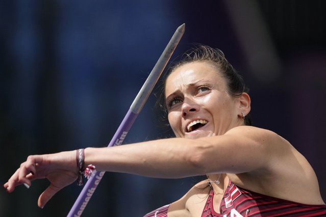 Anete Sietina, of Latvia, makes an attempt in the women javelin throw at the European Athletics Championships in Rome, Monday, June 10, 2024. (Photo by Alessandra Tarantino/AP Photo)