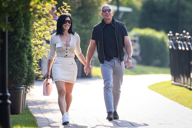 Jeff Bezos and Lauren Sanchez, attend the annual Allen and Co. Sun Valley Media and Technology Conference at the Sun Valley Resort in Sun Valley, Idaho on July 10, 2024. (Photo by Brendan McDermid/Reuters)