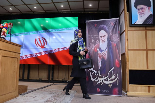 Former Iranian lawmaker Hamideh Zarabadi leaves a press conference after registering as a candidate for the presidential election at the Interior Ministry, in Tehran, Iran on June 3, 2024. (Photo by Majid Asgaripour/WANA (West Asia News Agency) via Reuters)