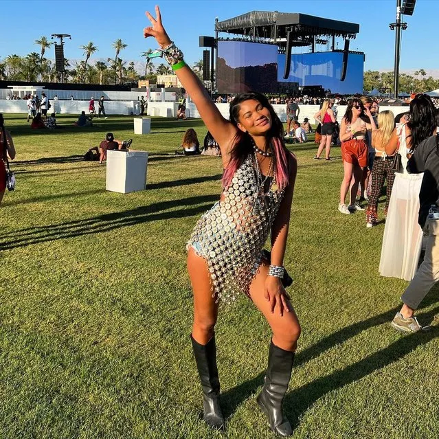 American model best known for her work as a Victoria's Secret Angel Chanel Iman wears Kelsey Randall during Coachella 2022 in the second decade of April 2022. (Photo by chaneliman/Instagram)