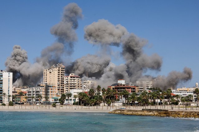 Smoke billows after an Israeli strike, amid the ongoing hostilities between Hezbollah and Israeli forces, in Tyre, southern Lebanon on October 23, 2024. (Photo by Aziz Taher/Reuters)