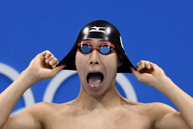 Japan's Kosuke Hagino prepares to compete in the Men's 200m Freestyle Semifinal during the swimming event at the Rio 2016 Olympic Games at the Olympic Aquatics Stadium in Rio de Janeiro on August 7, 2016. (Photo by Christophe Simon/AFP Photo)