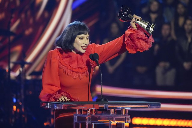 Lady Gaga accepts the innovator award during the iHeartRadio Music Awards, on Monday, March 17, 2025, at the Dolby Theatre in Los Angeles. (Photo by Chris Pizzello/AP Photo