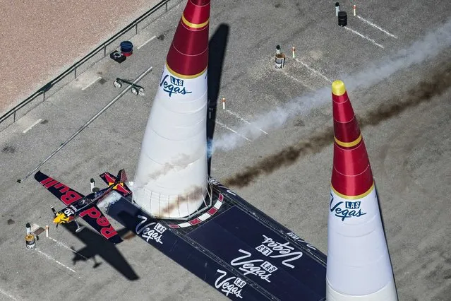 Kirby Chambliss of the United States performs during the finals for the seventh stage of the Red Bull Air Race World Championship at the Las Vegas Motor Speedway on October 12, 2014 in Las Vegas, Nevada. (Photo by Joerg Mitter/Red Bull via Getty Images)