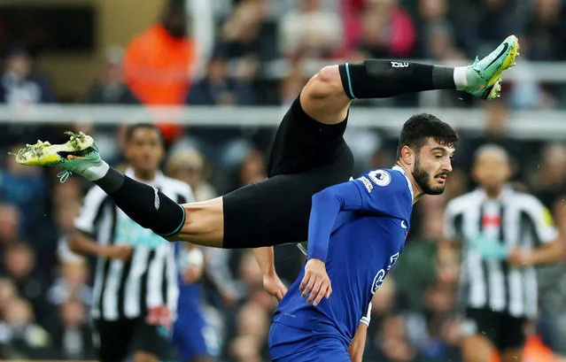 Newcastle United's Sven Botman, seen in action with Chelsea's Armando Broja, during the match between Newcastle United and Chelsea at St James' Park in Newcastle upon Tyne, England, on November 12, 2022. (Photo by Lee Smith/Action Images via Reuters)