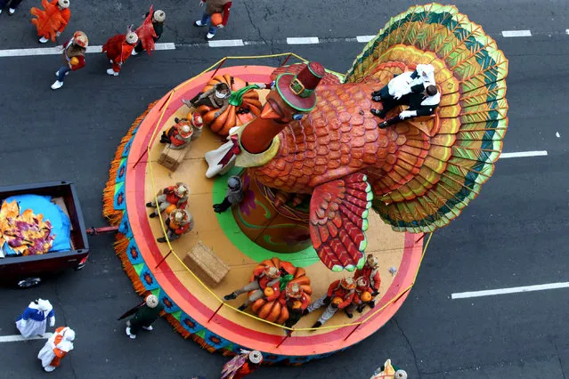 The Thanksgiving Turkey float is seen during the 88th Annual Macy's Thanksgiving Day Parade outside Macy's Department Store in Herald Square on November 27, 2014 in New York City. (Photo by Ben Hider/Getty Images)
