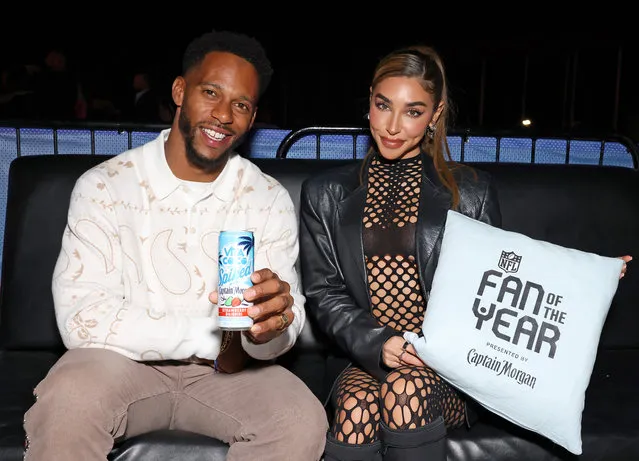 (L-R) Super Bowl champion Victor Cruz and American DJ, model, and YouTube personality Chantel Jeffries attend Sports Illustrated the Party Presented by Captain Morgan on February 11, 2023 in Phoenix, Arizona. (Photo by Jeff Schear/Getty Images for Captain Morgan)