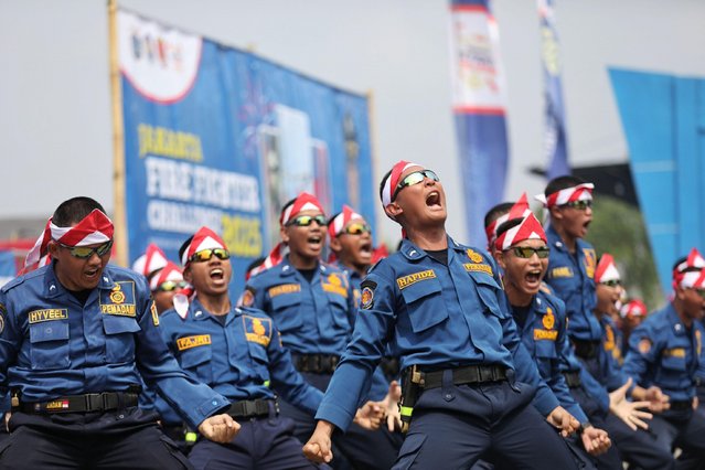 Several Jakarta Fire and Rescue officers participated in the 2025 Jakarta Fire Fighter Challenge category at the Education and Training Center in East Jakarta on August 11, 2025. The competition attracted 42 sectorsfrom across Jakarta. (Photo by Muhammad Shahab/ZUMA Press Wire yis Alamy Live News)
