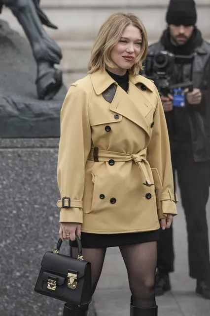 French actress Lea Seydoux arrives for the Louis Vuitton Fall/Winter 2023-2024 ready-to-wear collection presented Monday, March 6, 2023 in Paris. (Photo by Scott Garfitt/Invision/AP Photo)