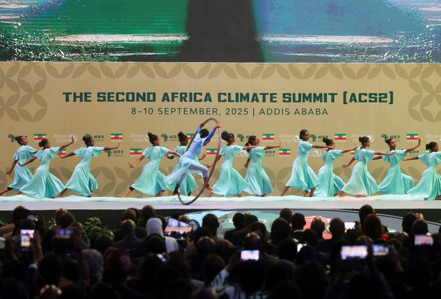 A circus group performs during the Second Africa Climate Summit (ACS2) in Addis Ababa, Ethiopia, on September 8, 2025. (Photo by Tiksa Negeri/Reuters)