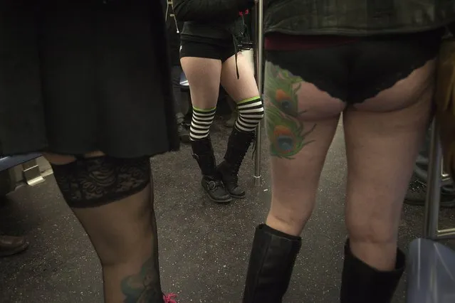 Participants take part in the “No Pants Subway Ride” in the Manhattan borough of New York January 11, 2015. (Photo by Carlo Allegri/Reuters)