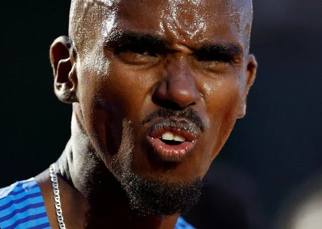 Great Britain's Mo Farah reacts at the end of the men’s 10,000m inc European Cup A race & British Olympic trials in Birmingham, Britain, June 5, 2021. (Photo by John Sibley/Reuters)