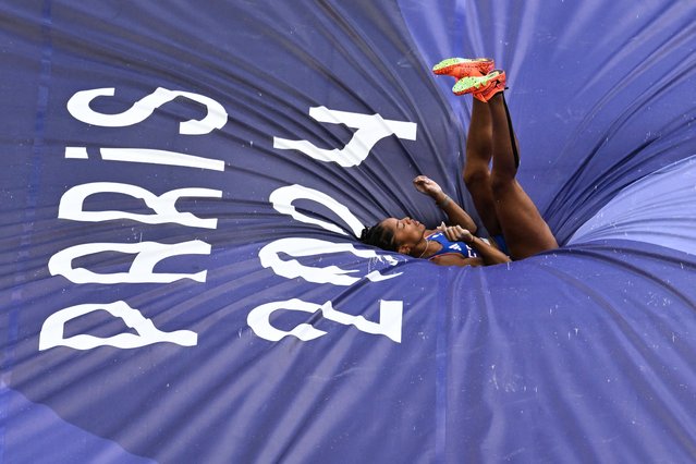 France's Marie-Julie Bonnin competes in the women's pole vault final of the athletics event at the Paris 2024 Olympic Games at Stade de France in Saint-Denis, north of Paris, on August 7, 2024. (Photo by Ben Stansall/AFP Photo)