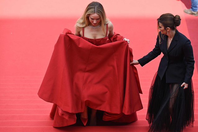 American actress Jennifer Lawrence arrives for the screening of the film “Bread and Roses” during the 76th edition of the Cannes Film Festival in Cannes, southern France, on May 21, 2023. (Photo by Antonin Thuillier/AFP Photo)