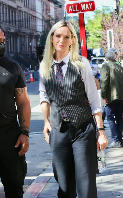 American actress Uma Thurman is seen on the set of “The Kill Room” on May 09, 2022 in Hoboken, New Jersey. (Photo by Nancy Rivera/Bauer-Griffin/GC Images)