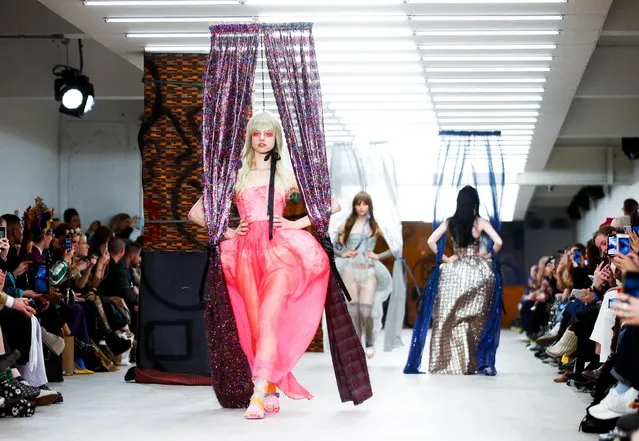 Models present creations during the Matty Bovan catwalk show at London Fashion Week in London, Britain, February 14, 2020. (Photo by Henry Nicholls/Reuters)