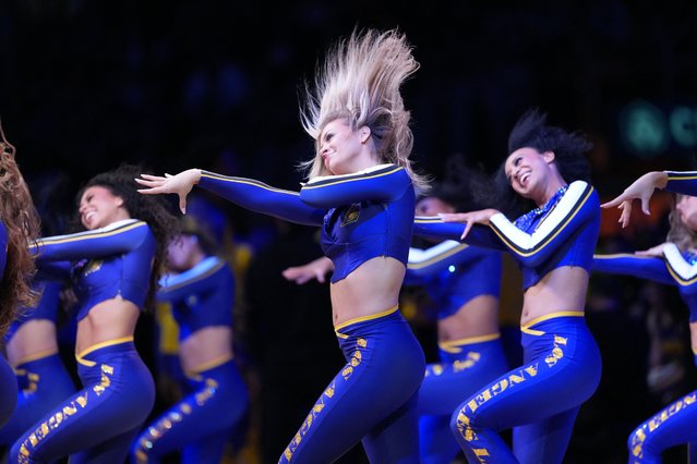 Los Angeles Lakers girls cheerleaders perform during the game against the San Antonio Spurs at the Crypto.com Arena in Los Angeles, California on March 17, 2025. (Photo by Kirby Lee/Reuters)