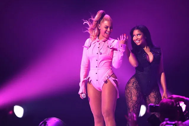 Beyonce (L) and Nicki Minaj perform onstage during TIDAL X: 1020 Amplified by HTC at Barclays Center of Brooklyn on October 20, 2015 in New York City. (Photo by Jamie McCarthy/Getty Images for TIDAL)