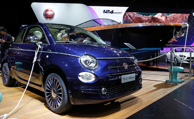 A Fiat 500 Riva car is displayed at the Mondial de l'Automobile, Paris auto show, during media day in Paris, France, September 30, 2016. (Photo by Jacky Naegelen/Reuters)