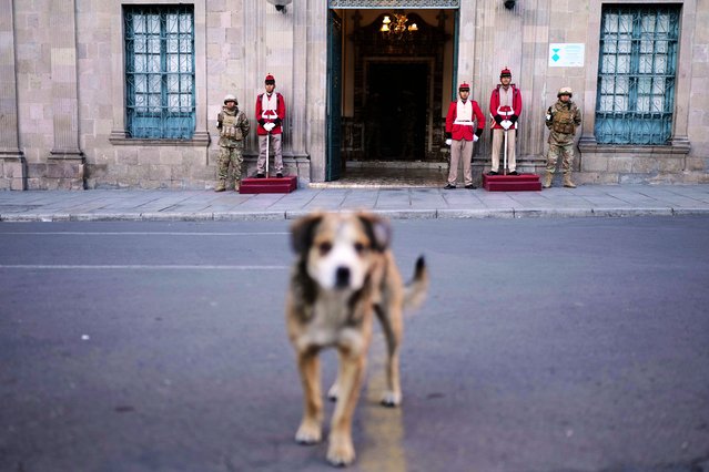 Honor guards stand outside the presidential palace, days ahead of the presidential election in La Paz, Bolivia, Wednesday, August 13, 2025. (Photo by Natacha Pisarenko/AP Photo)