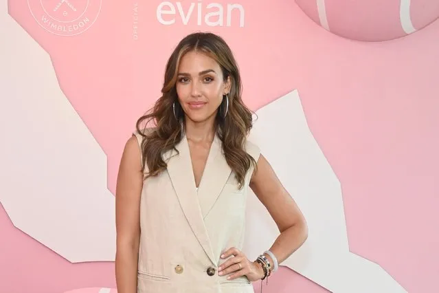 American actress Jessica Alba poses in the evian VIP Suite on day four of Wimbledon on July 6, 2023 in London, England. (Photo by David M. Benett/Getty Images for evian)