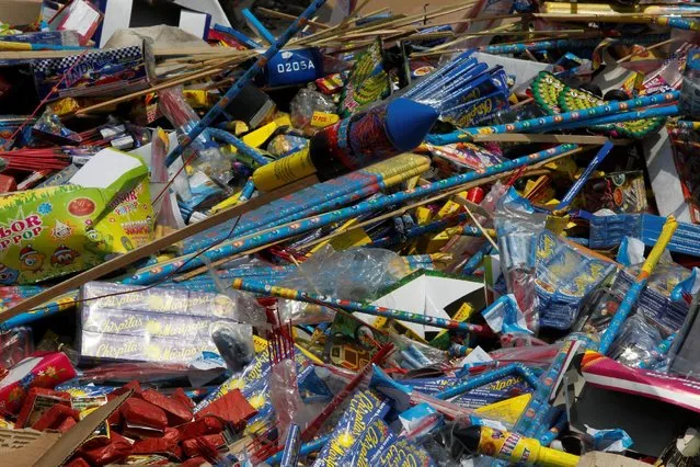 Fireworks confiscated from illegal vendors before New Year holidays are seen before being destroyed by police, in Lima, Peru, December 29, 2016. (Photo by Guadalupe Pardo/Reuters)