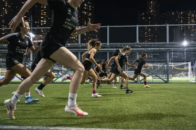 Women's seven-a-side team train in Happy Valley ahead of the Gay Games in Hong Kong, Tuesday, October 31, 2023. Set to launch on Friday, Nov. 3, 2023, the first Gay Games in Asia are fostering hopes for wider LGBTQ+ inclusion in the Asian financial hub. (Photo by Chan Long Hei/AP Photo)