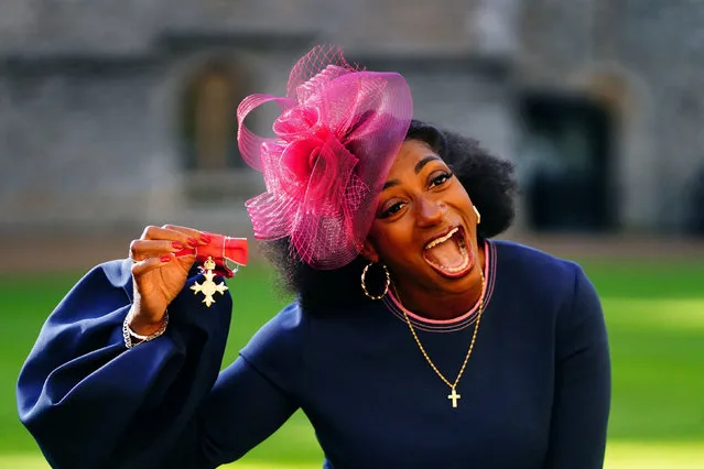Kadeena Cox after being made an Officer of the Order of the British Empire by King Charles III during an investiture ceremony at Windsor Castle, Berkshire, for services to athletics and cycling on Wednesday, November 16, 2022. (Photo by Victoria Jones/Pool via Reuters)